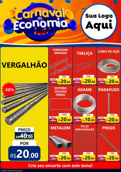 Modelo de Encarte para Encarte A4 Vertical com o tema Carnaval da Economia para Ferragens