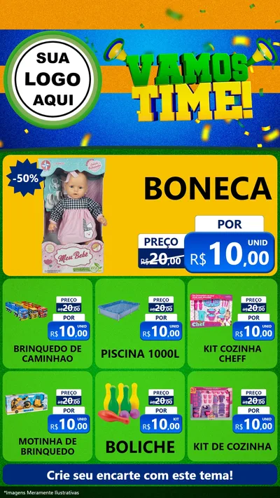 Modelo de Rede Social para Stories com o tema Vamos Time! para Brinquedos