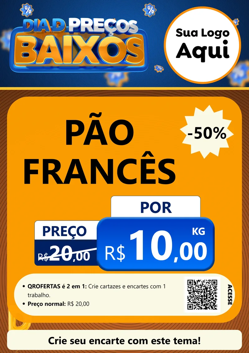 Modelo de Cartaz para Cartaz A4 Vertical com o tema Dia D Preço Baixo para Padaria
