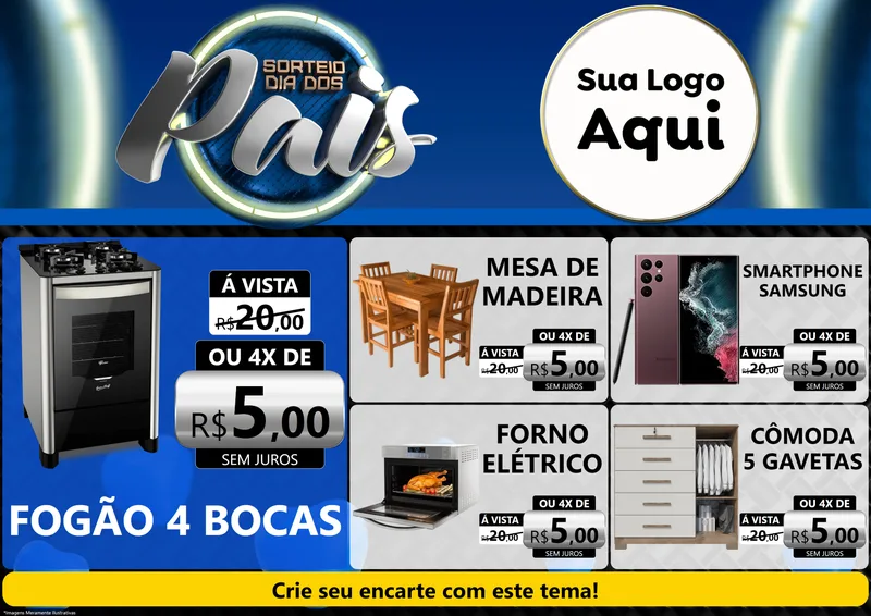 Modelo de Encarte para Encarte A4 Horizontal com o tema Sorteio Dia Dos Pais para Móveis e Eletro