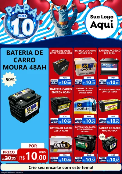 Modelo de Encarte para Encarte A4 Vertical com o tema Papai Nota 10 para Baterias Elétricas