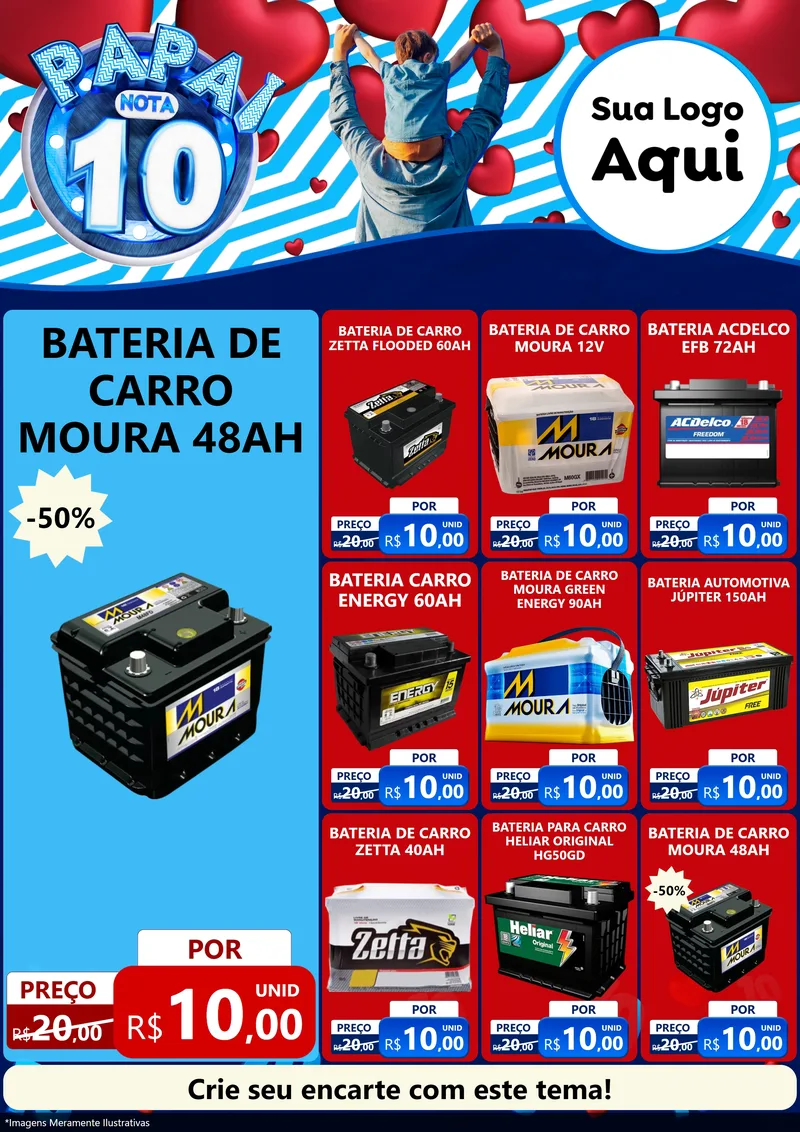 Modelo de Encarte para Encarte A4 Vertical com o tema Papai Nota 10 para Baterias Elétricas