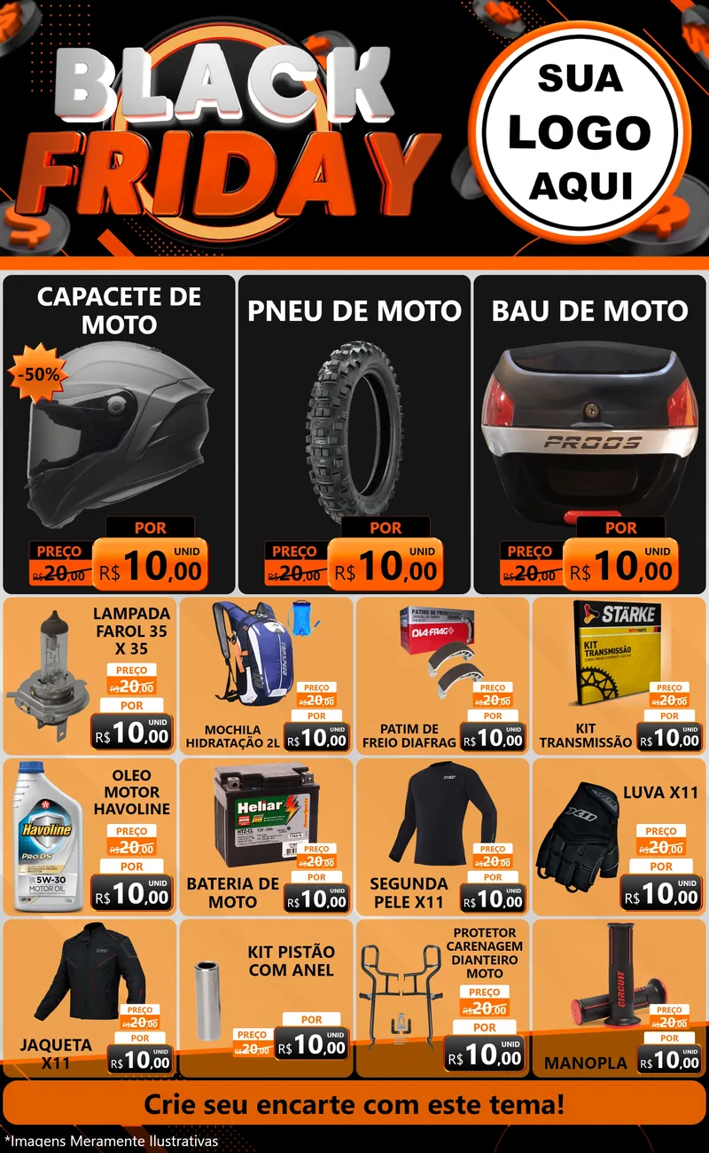 Modelo de Encarte para Encarte Grande com o tema Black Friday para Moto peças
