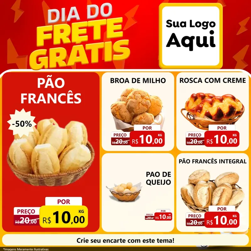 Modelo de Rede Social para Feed Facebook com o tema Dia do Frete Grátis para Padaria