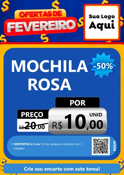 Modelo de Cartaz para Cartaz A4 Vertical com o tema Ofertas de Fevereiro para Papelaria