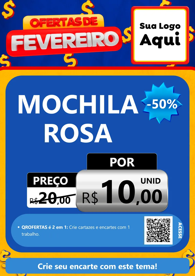 Modelo de Cartaz para Cartaz A4 Vertical com o tema Ofertas de Fevereiro para Papelaria