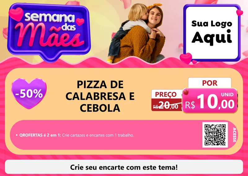 Modelo de Cartaz para Cartaz A4 Horizontal com o tema Semana das Mães para Pizzaria