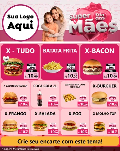 Modelo de Rede Social para Feed Instagram com o tema Super Dia Das Mães para Hamburgueria
