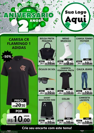 Modelo de Encarte para Encarte A4 Vertical com o tema Promoção de Aniversário - 2 Anos para Roupas e acessórios
