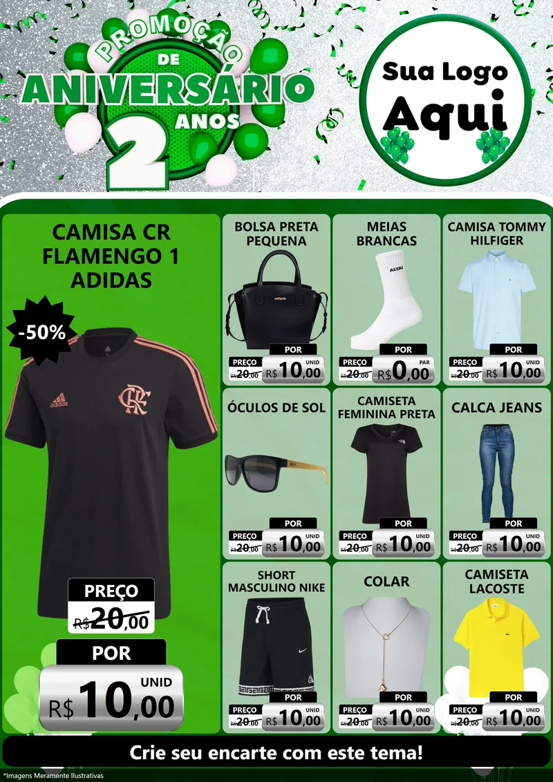 Modelo de Encarte para Encarte A4 Vertical com o tema Promoção de Aniversário - 2 Anos para Roupas e acessórios