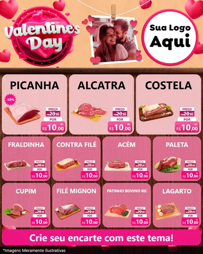 Modelo de Rede Social para Feed Instagram com o tema Valentine's Day para Açougue