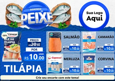 Modelo de Encarte para Encarte A4 Horizontal com o tema Domingo do Peixe para Peixaria