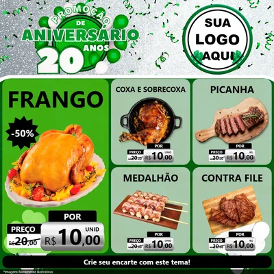 Modelo de Rede Social para Feed Facebook com o tema Promoção de Aniversário - 20 Anos para Assados