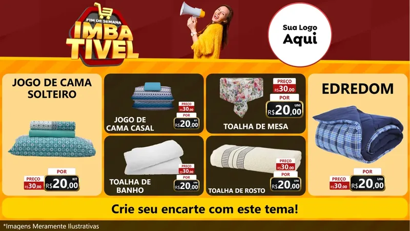 Modelo de TV para TV Horizontal com o tema Fim de Semana Imbatível para Cama, Mesa e Banho
