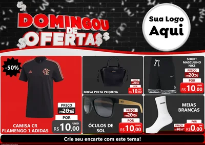 Modelo de Encarte para Encarte A4 Horizontal com o tema Domingou de Ofertas para Roupas e acessórios