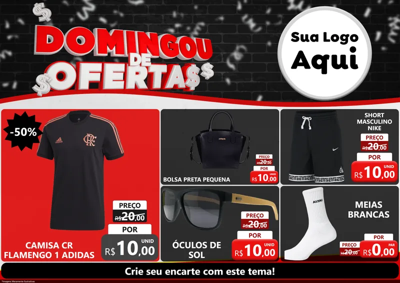Modelo de Encarte para Encarte A4 Horizontal com o tema Domingou de Ofertas para Roupas e acessórios