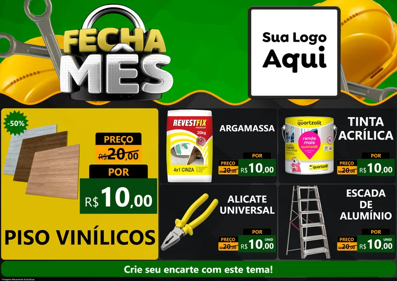 Modelo de Encarte para Encarte A4 Horizontal com o tema Fecha Mês para Material para Construção