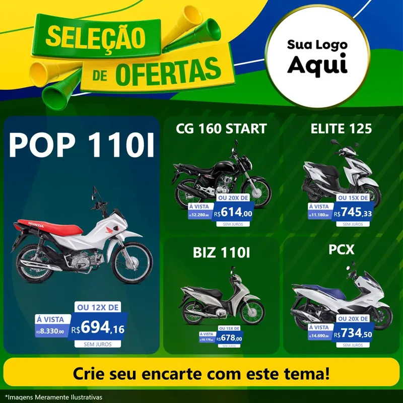 Modelo de Rede Social para Feed Facebook com o tema Seleção de Ofertas - Copa para Concessionaria de Motos