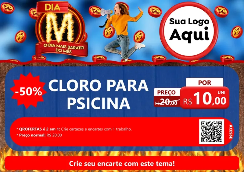 Modelo de Cartaz para Cartaz A4 Horizontal com o tema Dia M - O Dia Mais Barato Do Mês para Produtos para Piscina