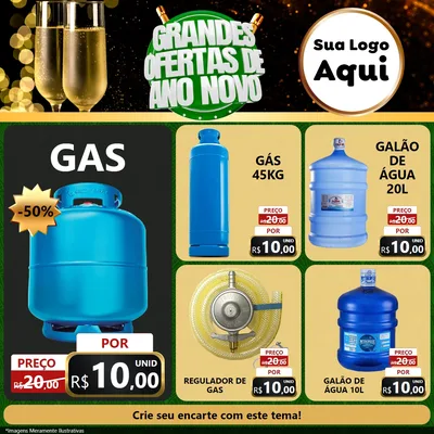 Modelo de Rede Social para Feed Facebook com o tema Grandes Ofertas de Ano Novo para Água e gás