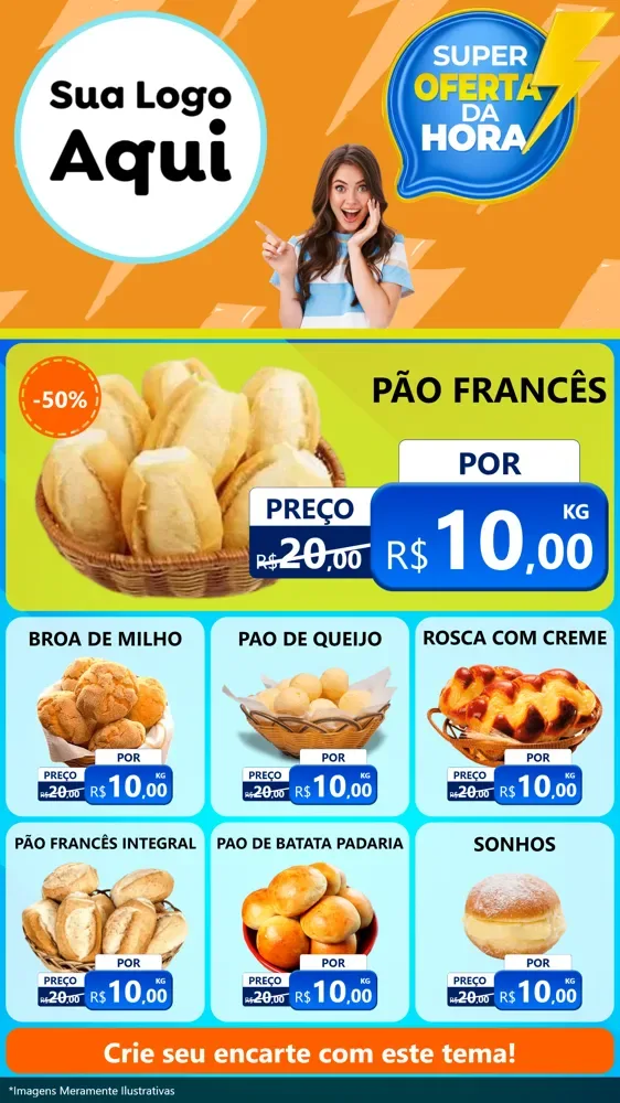Modelo de Rede Social para Stories com o tema Super Oferta da Hora para Padaria