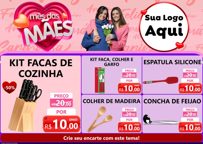 Modelo de Encarte para Encarte A4 Horizontal com o tema Mês Das Mães para Utilidades Domésticas