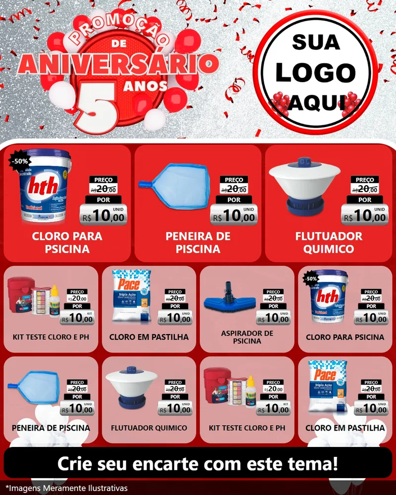Modelo de Rede Social para Feed Instagram com o tema Promoção de Aniversário - 5 Anos para Produtos para Piscina