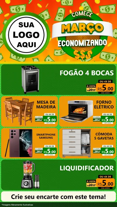 Modelo de TV para TV Vertical com o tema Comece Março Economizando para Móveis e Eletro