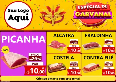Modelo de Encarte para Encarte A4 Horizontal com o tema Especial de Carnaval para Açougue