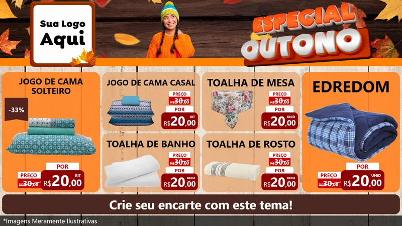 Modelo de TV para TV Horizontal com o tema Especial Outono para Cama, Mesa e Banho