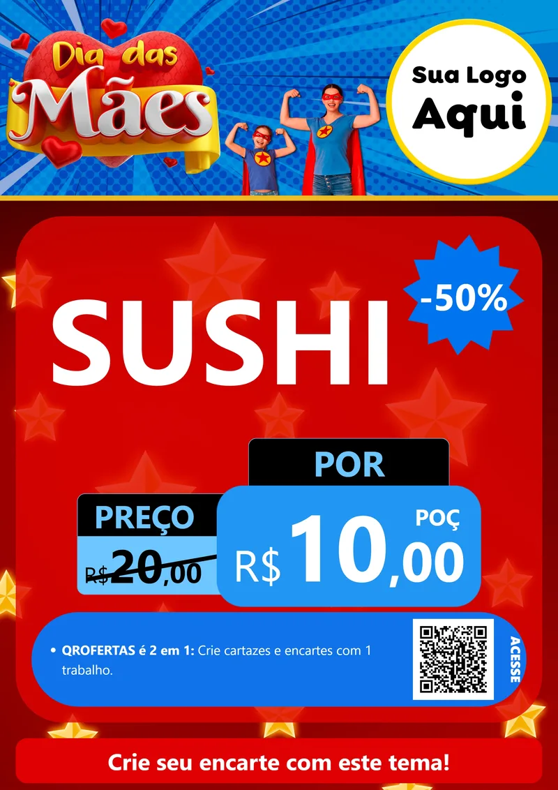 Modelo de Cartaz para Cartaz A4 Vertical com o tema Dia das Mães para Comida japonesa