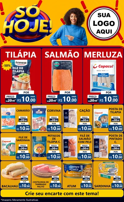 Modelo de Encarte para Encarte Grande com o tema Só Hoje! para Peixaria