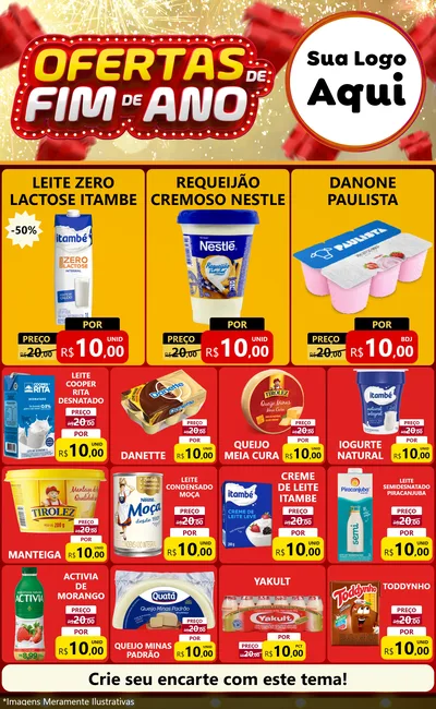 Modelo de Encarte para Encarte Grande com o tema Ofertas de Fim de Ano para Frios e Laticínios
