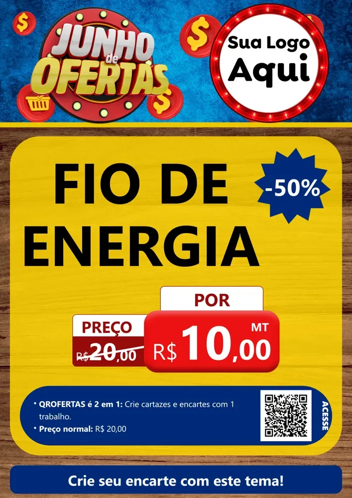 Modelo de Cartaz para Cartaz A4 Vertical com o tema Junho de Ofertas para Materiais Elétricos
