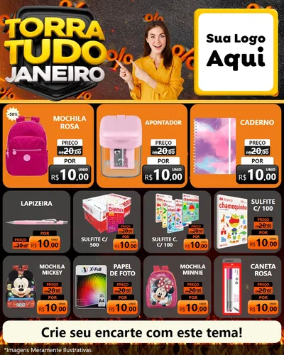 Modelo de Rede Social para Feed Instagram com o tema Torra Tudo Janeiro para Papelaria