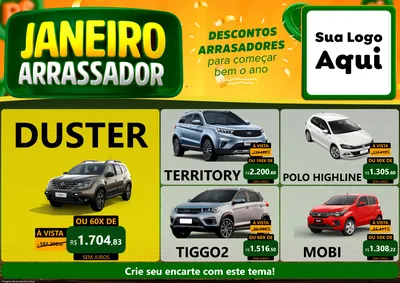 Modelo de Encarte para Encarte A4 Horizontal com o tema Janeiro Arrasador para Concessionaria de Carros