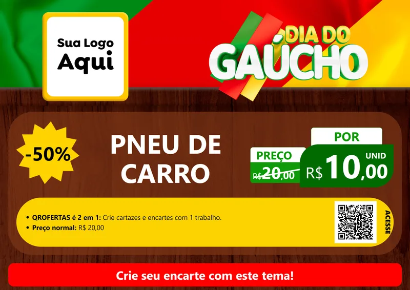 Modelo de Cartaz para Cartaz A4 Horizontal com o tema Dia do Gaúcho para Auto peças
