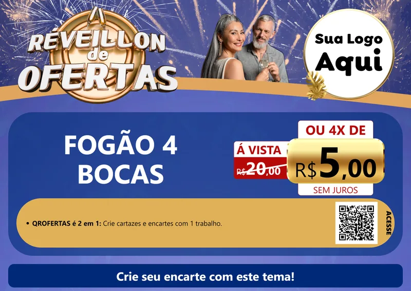Modelo de Cartaz para Cartaz A4 Horizontal com o tema Réveillon de Ofertas para Móveis e Eletro