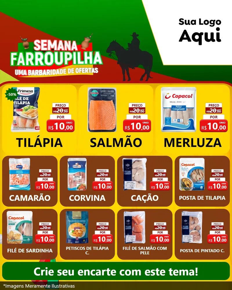 Modelo de Rede Social para Feed Instagram com o tema Semana Farroupilha - Uma Barbaridade de Ofertas para Peixaria
