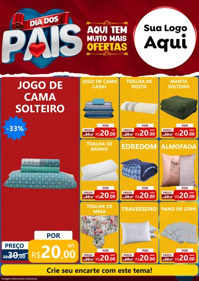 Modelo de Encarte para Encarte A4 Vertical com o tema Dia dos Pais para Cama, Mesa e Banho
