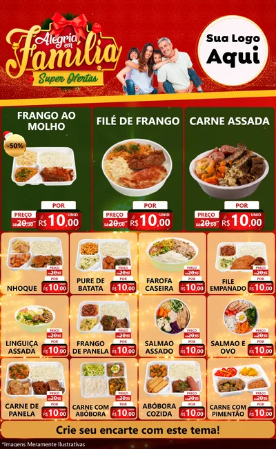 Modelo de Encarte para Encarte Grande com o tema Alegria em Família Super Ofertas - Natal para Restaurante