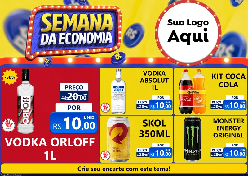 Modelo de Encarte para Encarte A4 Horizontal com o tema Semana da Economia para Distribuidora de bebidas