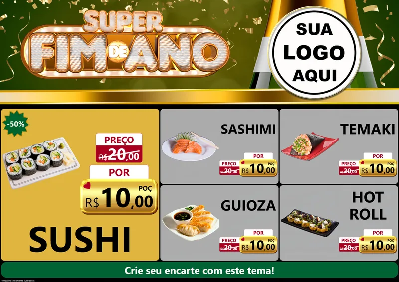 Modelo de Encarte para Encarte A4 Horizontal com o tema Super Fim de Ano para Comida japonesa