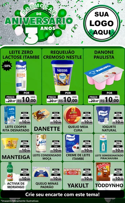 Modelo de Encarte para Encarte Grande com o tema Promoção de Aniversário - 3 Anos para Frios e Laticínios