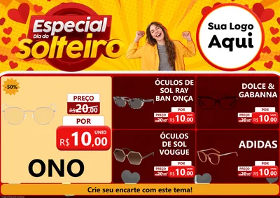 Modelo de Encarte para Encarte A4 Horizontal com o tema Especial Dia do Solteiro para Óticas