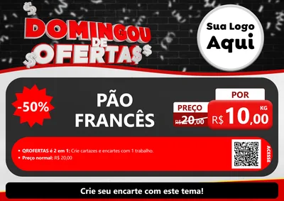 Modelo de Cartaz para Cartaz A4 Horizontal com o tema Domingou de Ofertas para Padaria