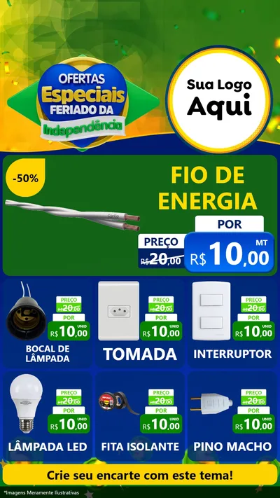 Modelo de Rede Social para Stories com o tema Ofertas Especiais Feriado da Independência para Materiais Elétricos