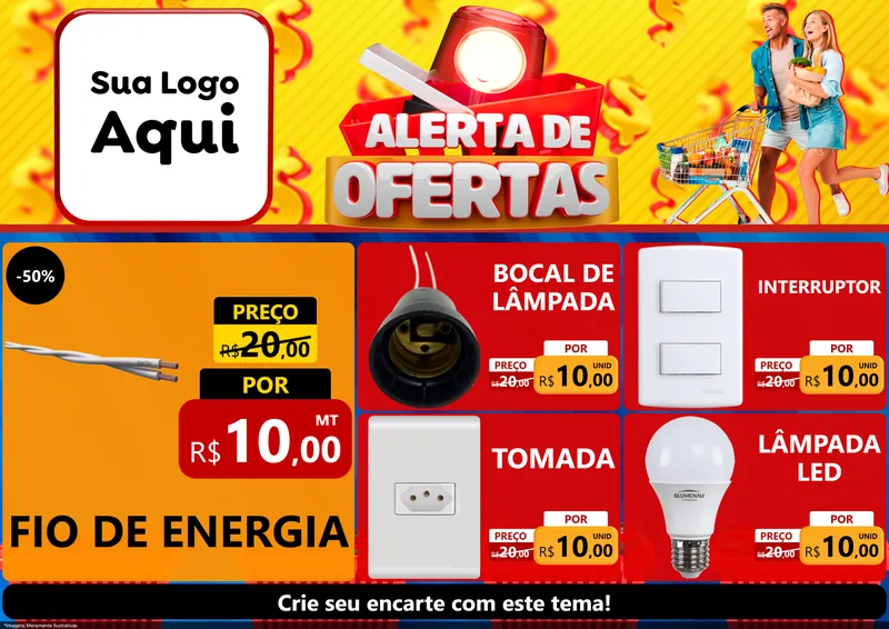 Modelo de Encarte para Encarte A4 Horizontal com o tema Alerta de Ofertas para Materiais Elétricos