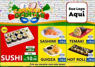 Modelo de Encarte para Encarte A4 Horizontal com o tema Carnaval de Ofertas para Comida japonesa
