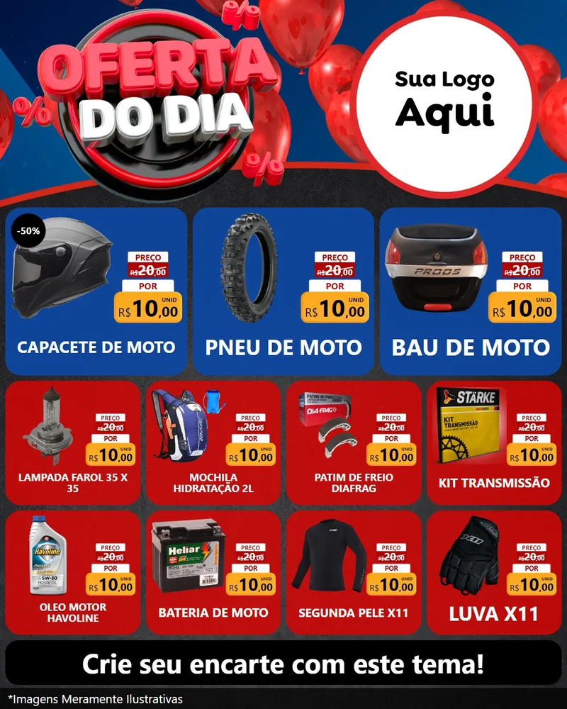 Modelo de Rede Social para Feed Instagram com o tema Oferta do Dia para Moto peças